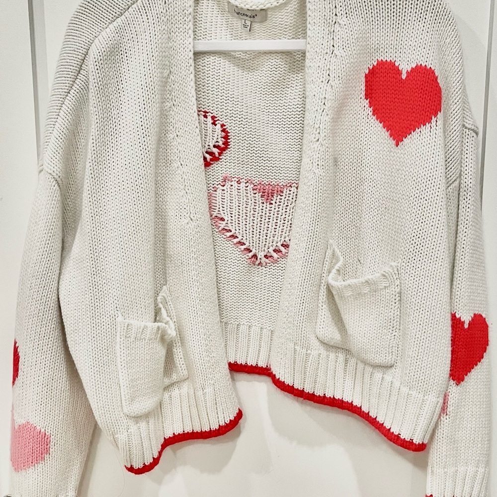 Wildfox White Cardigan with Red Heart Accents